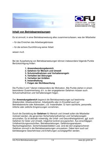 Inhalt von Betriebsanweisungen