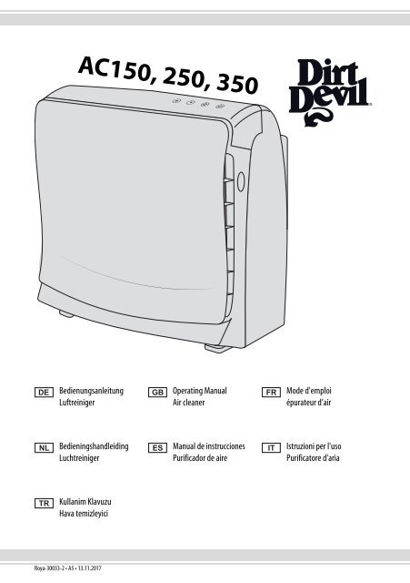 Dirt Devil PUREZA250 - Bedienungsanleitung Dirt-Devil Pureza 150, 250, 350