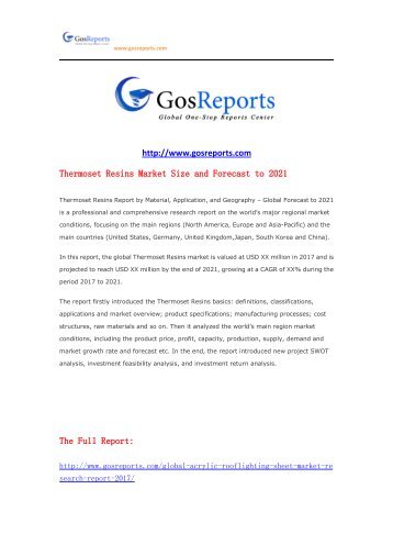 Thermoset Resins Market Size and Forecast to 2021