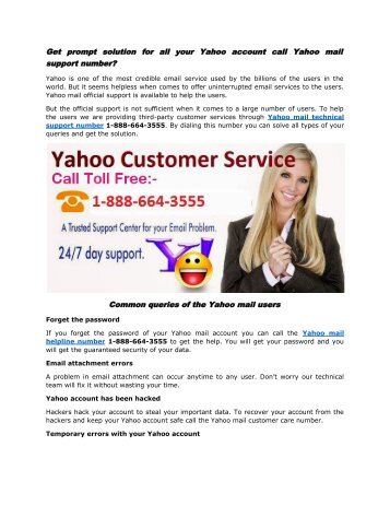 Get prompt solution for all your Yahoo account call Yahoo mail support number 1-888-664-3555
