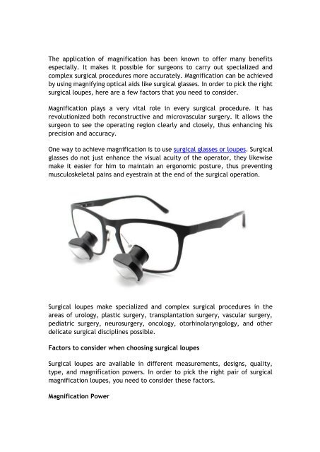 Surgical Loupes Shopping Guide