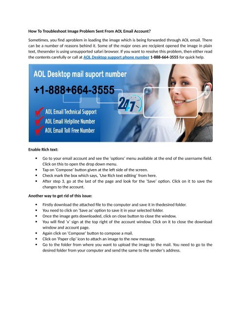 How To Troubleshoot Image Problem Sent From AOL Email Account call 1-888-664-3555 toll free number