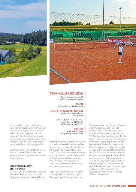 Zürich Tennis, Top Events 2017