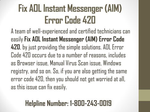 18002430019 Fix AOL Instant Messenger (AIM) Error Code 420