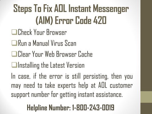 18002430019 Fix AOL Instant Messenger (AIM) Error Code 420