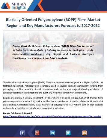 Biaxially Oriented Polypropylene (BOPP) Films Market Key Manufacturers Forecast to 2017-2022