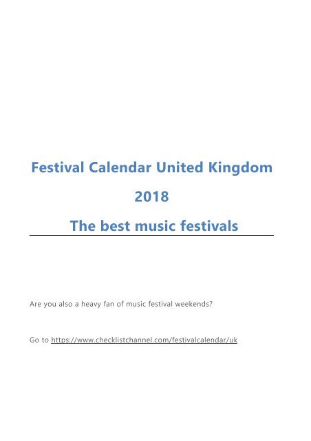 Festival Calendar United Kingdom 2018