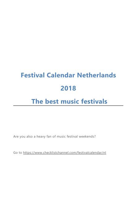 Festival Calendar Netherlands 2018