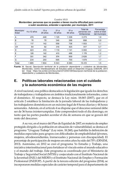 ¿Quién cuida en la ciudad?: aportes para políticas urbanas de igualdad