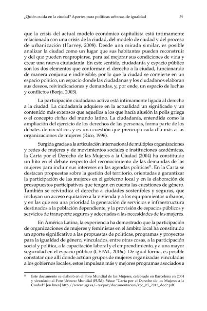 ¿Quién cuida en la ciudad?: aportes para políticas urbanas de igualdad