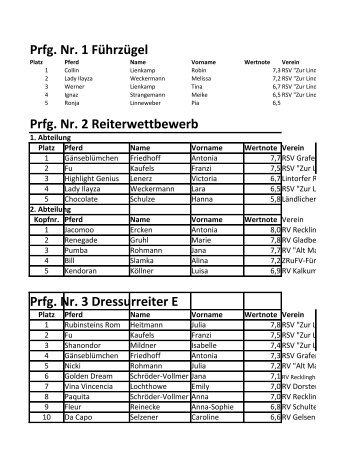 Prfg. Nr. 1 Führzügel Prfg. Nr. 2 Reiterwettbewerb ... - Stall "Zur Linde"