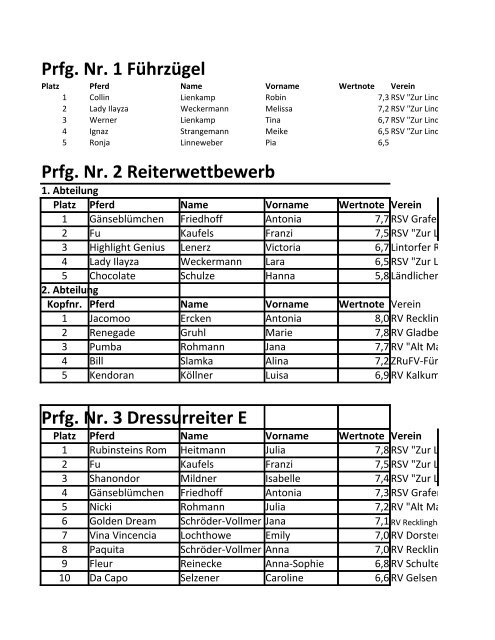 Prfg. Nr. 1 Führzügel Prfg. Nr. 2 Reiterwettbewerb ... - Stall "Zur Linde"