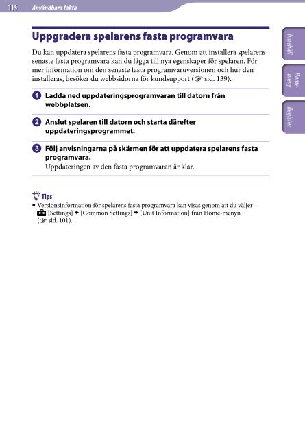 Sony NWZ-A845 - NWZ-A845 Consignes d&rsquo;utilisation Su&eacute;dois