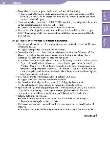 Sony NWZ-A845 - NWZ-A845 Consignes d&rsquo;utilisation Su&eacute;dois