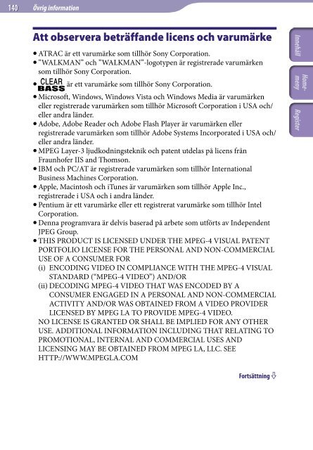 Sony NWZ-A845 - NWZ-A845 Consignes d&rsquo;utilisation Su&eacute;dois