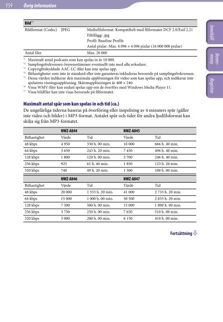 Sony NWZ-A845 - NWZ-A845 Consignes d&rsquo;utilisation Su&eacute;dois