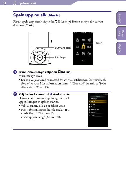 Sony NWZ-A845 - NWZ-A845 Consignes d&rsquo;utilisation Su&eacute;dois