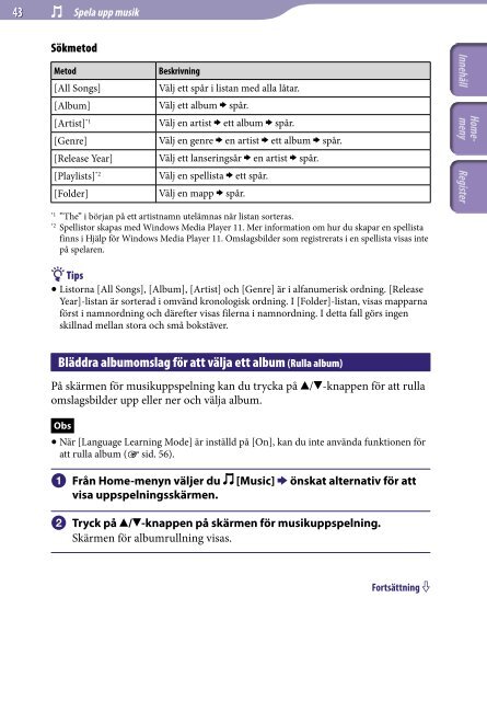 Sony NWZ-A845 - NWZ-A845 Consignes d&rsquo;utilisation Su&eacute;dois