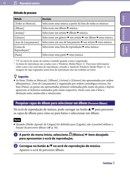 Sony NWZ-A845 - NWZ-A845 Consignes d&rsquo;utilisation Portugais