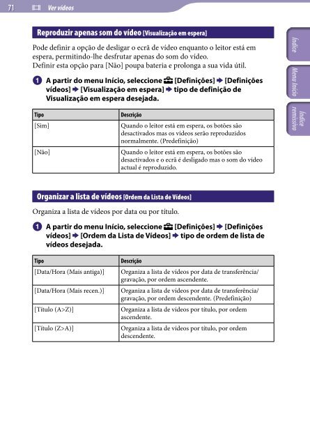 Sony NWZ-A845 - NWZ-A845 Consignes d&rsquo;utilisation Portugais