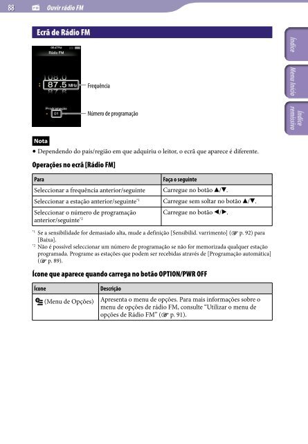 Sony NWZ-A845 - NWZ-A845 Consignes d&rsquo;utilisation Portugais