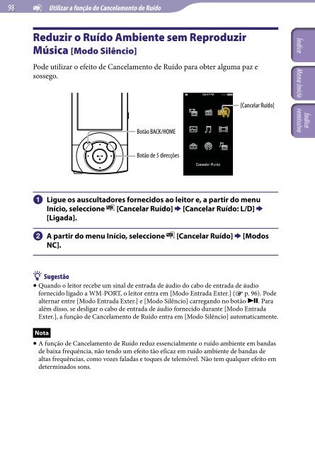 Sony NWZ-A845 - NWZ-A845 Consignes d&rsquo;utilisation Portugais