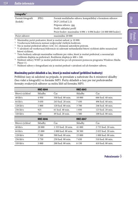 Sony NWZ-A845 - NWZ-A845 Consignes d&rsquo;utilisation Slovaque