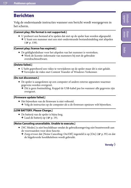 Sony NWZ-A845 - NWZ-A845 Consignes d&rsquo;utilisation N&eacute;erlandais