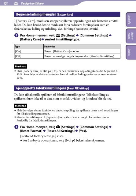 Sony NWZ-A845 - NWZ-A845 Consignes d&rsquo;utilisation Norv&eacute;gien