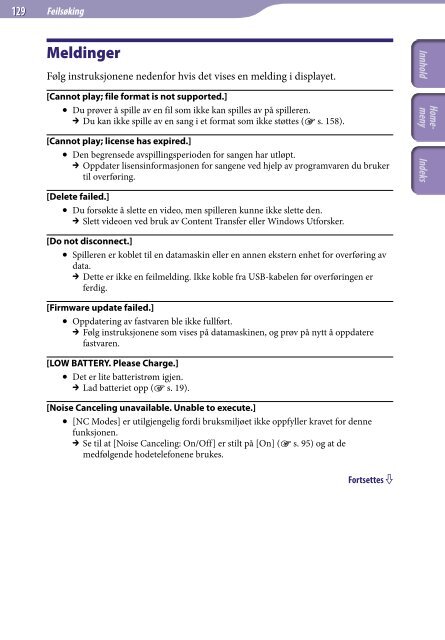 Sony NWZ-A845 - NWZ-A845 Consignes d&rsquo;utilisation Norv&eacute;gien