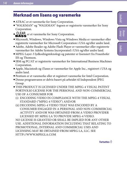 Sony NWZ-A845 - NWZ-A845 Consignes d&rsquo;utilisation Norv&eacute;gien