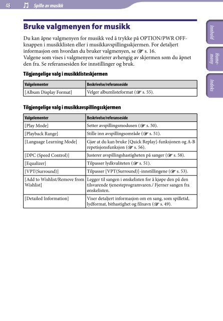 Sony NWZ-A845 - NWZ-A845 Consignes d&rsquo;utilisation Norv&eacute;gien