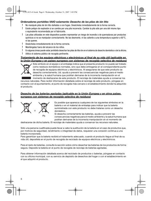 Sony VGC-LM2S - VGC-LM2S Documents de garantie Espagnol