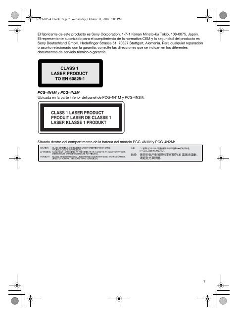 Sony VGC-LM2S - VGC-LM2S Documents de garantie Espagnol