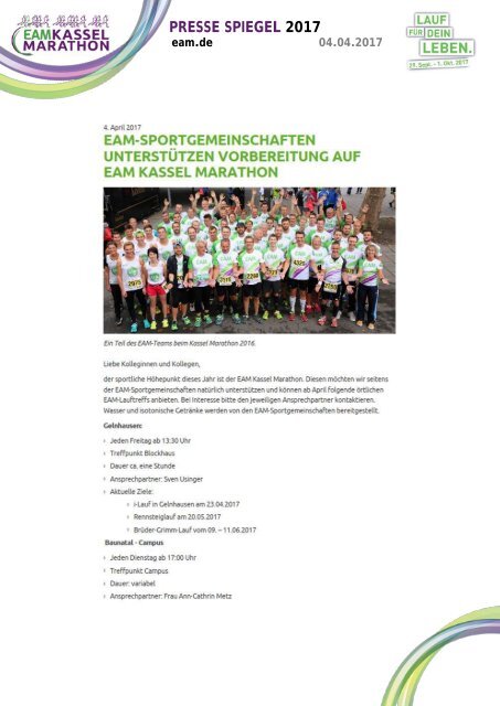 EAM Kassel Marathon - Pressespiegel 2017