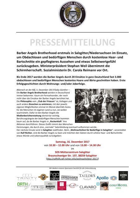 Pressemitteilung Barber Angels in Salzgitter am 16. Dezember 2017