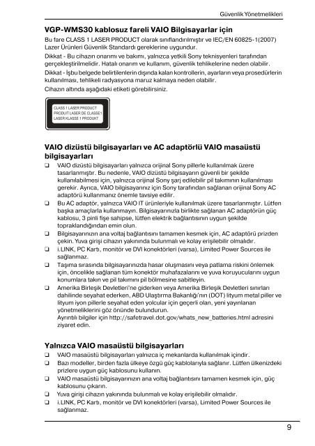 Sony VPCEB4F4E - VPCEB4F4E Documents de garantie Turc