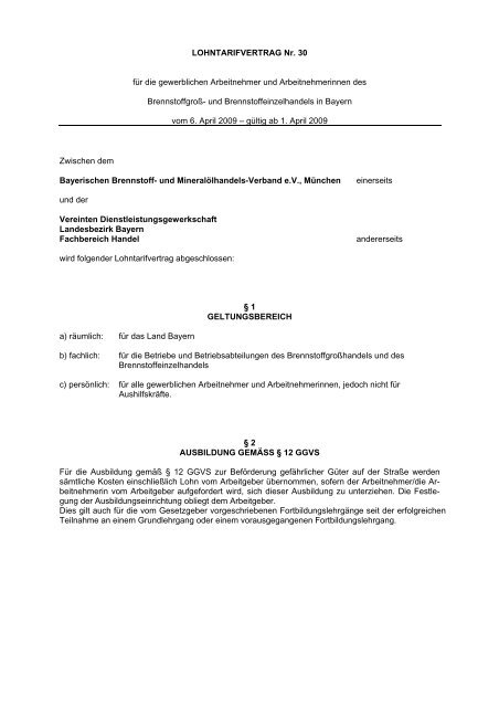 BBMV Lohntarifvertrag Nr. 30 - Bayerischer Brennstoff