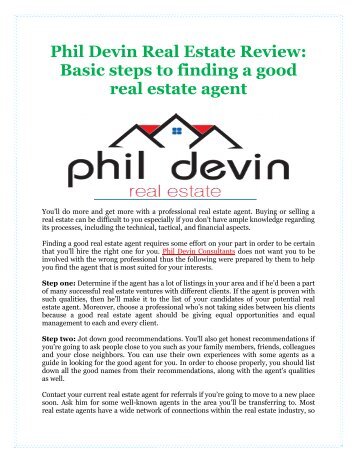 Phil Devin Real Estate Review: Basic steps to finding a good real estate agent