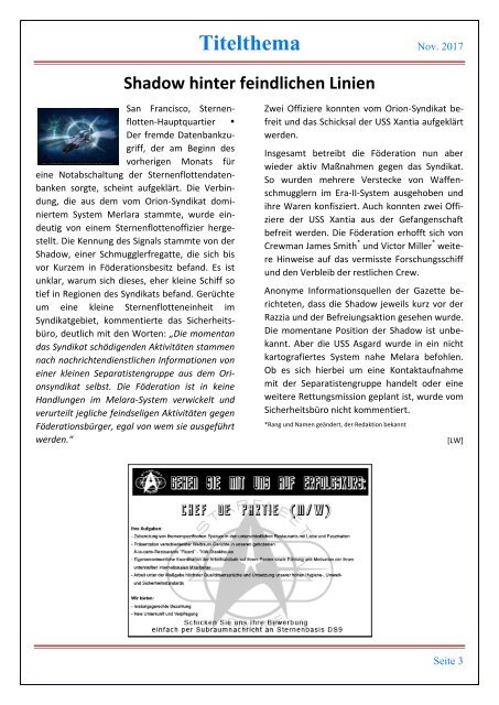 Starfleet-Gazette, Ausgabe 054 (November 2017)