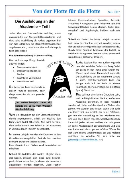 Starfleet-Gazette, Ausgabe 054 (November 2017)