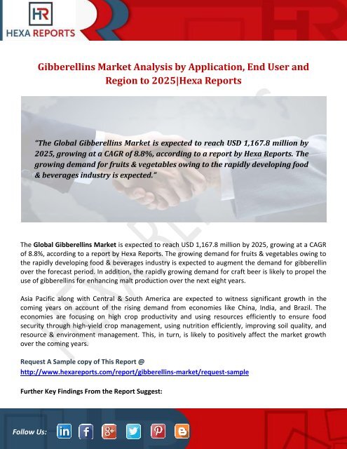 Gibberellins Market Analysis by Application, End User and Region to 2025Hexa Reports