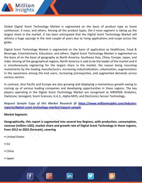 Digital Scent Technology Market Share, Size, Trend, Demand & Technological Analysis to 2022