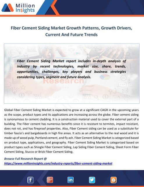 Fiber Cement Siding Market Growth Patterns, Growth Drivers, Current And Future Trends