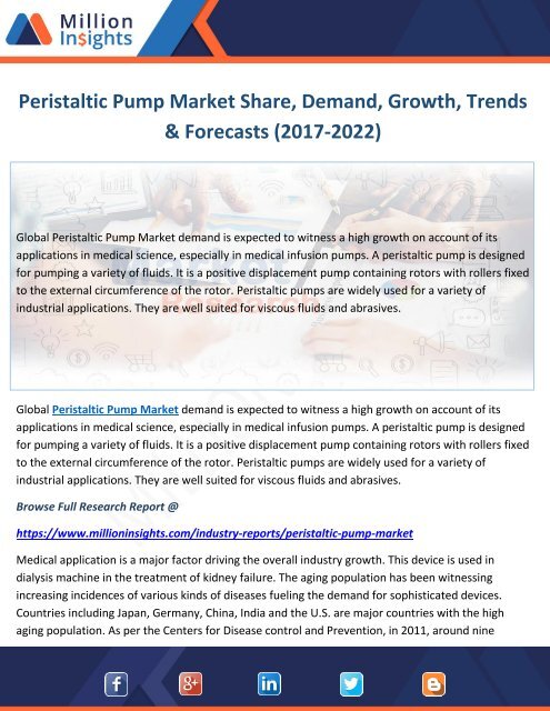 Peristaltic Pump Market Share, Demand, Growth, Trends & Forecasts (2017-2022)