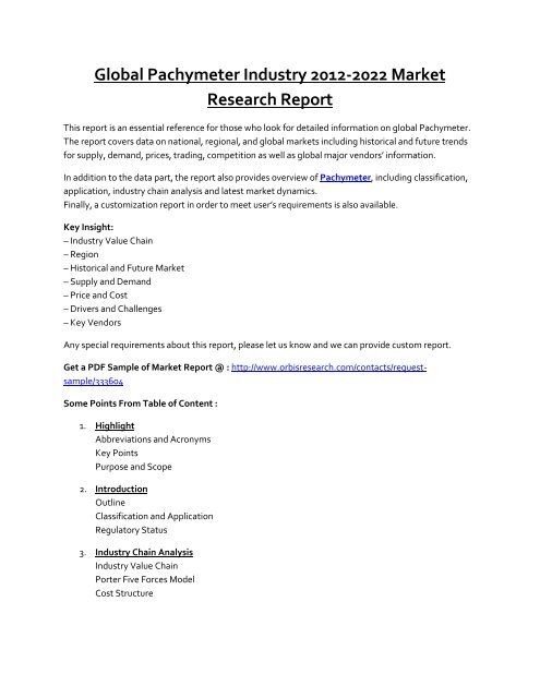 Research delivers insight into the Pachymeter Market forecast 2017-2022