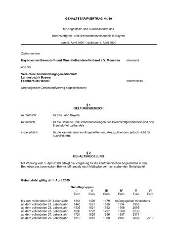 BBMV Gehaltstarifvertrag Nr. 30 - Bayerischer Brennstoff
