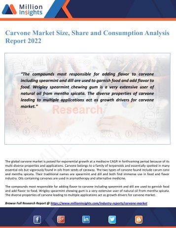 Carvone Market Size, Share and Consumption Analysis Report 2022