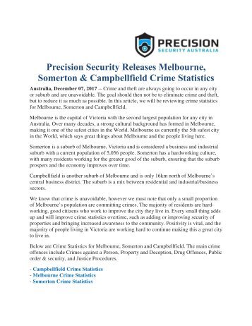 Precision Security Releases Melbourne, Somerton & Campbellfield Crime Statistics