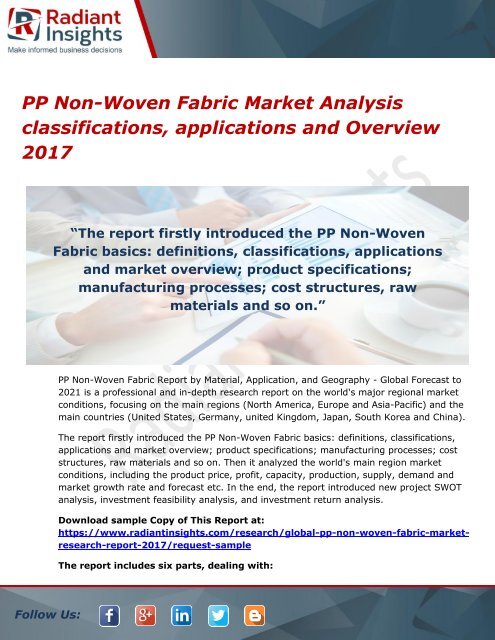 PP Non-Woven Fabric Market Analysis classifications, applications and Overview 2017